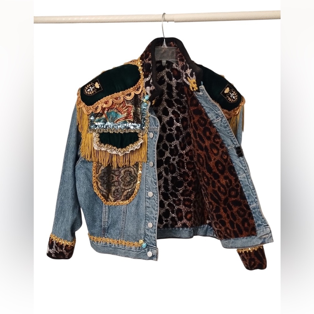 Vintage Late 80s Early 90s Customized Glam Embellished Denim Guess Jacket M/L